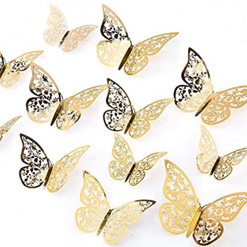AIEX 24pcs 3D Butterfly Wall Stickers 3 Sizes Butterfly Wall Decals Room Golden