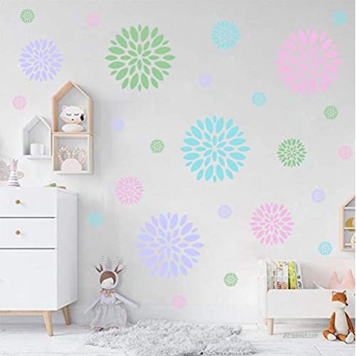 Blooming Flower Wall Decal Attractive Floral Fireworks Pattern Sticker for Holiday Decoration Beautiful Circle Window Cling Decor and Girls Bedroom Decor 28pcs Multicolor Decals