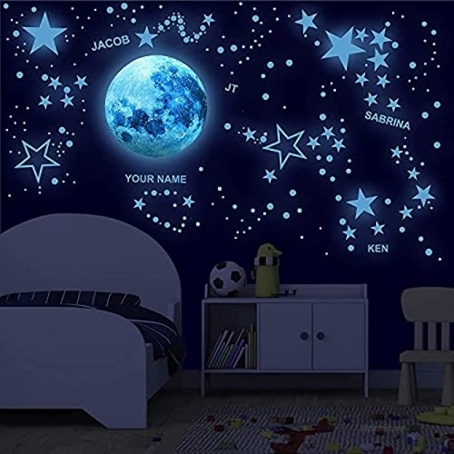 Customizable Glow in The Dark Stars for Ceiling with Alphabet!- Glow in the dark wall decals Including glow stars and the moon Glow in the dark stickers for ceiling perfect for kids room decor Glow in the dark kids alphabet perfect for learning