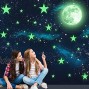 HORIECHALY Glow in The Dark Stars Wall Stickers 221 Adhesive Bright and Realistic Stars and Full Moon for Starry Sky Shining Decoration for Girls and Boys Beautiful Wall Decals 1 Set