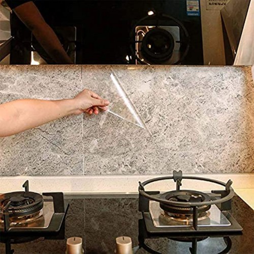 Kitchen Oil Proof Sticker Clear Wall Protector Transparent High Temperature Resistant Self-Adhesive Film Removable Paper for Cupboard Household 15.7In×118In