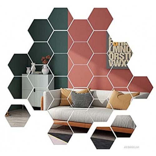 Mirror Wall Stickers 36pcs Removable Acrylic Wall Decals Hexagonal Adhesive Mirror Tiles Wall Decor for Home Living Room Bedroom DIY Non Glass 5 x 4.5 x 2.5 inch
