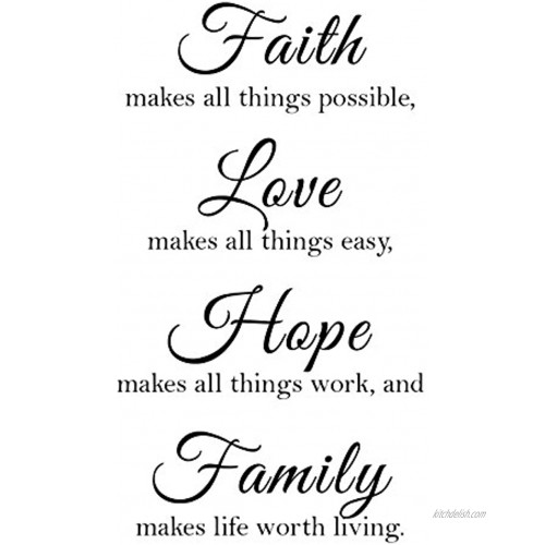 Newclew Faith Makes All Things Possible Love Makes All Things Easy Hope Make All Things Work and Family Makes Life Worth Living Wall Décor Decal Prayer Church Jesus 13Wx21L Black