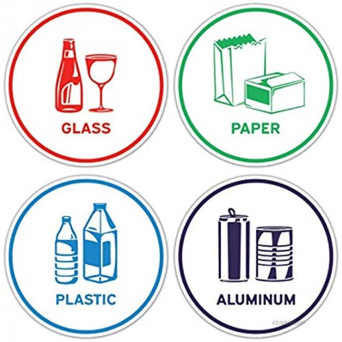 Recycling Sorting Sticker Signs Decals Paper Aluminum Plastic Glass Set of 4 Stickers