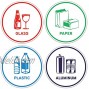 Recycling Sorting Sticker Signs Decals Paper Aluminum Plastic Glass Set of 4 Stickers