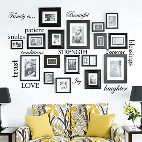 Set of 12 Family Quote Words Vinyl Wall Sticker Picture Frame Wall Family Room Art Decoration #1332 Matte Black