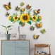 Sunflowers Wall Decal with 12 PCS 3D Colorful Butterfly Wall Stickers for Nursery Bedroom Bathroom Kitchen Removable Yellow Flower Mural DIY Wall Art Decor Home Decorations for Living Room