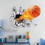 U-Shark 3D Self-Adhesive Removable Break Through The Wall Vinyl Wall Stickers Murals Art Decals Decorator Flying Fire Basketball 19.7 X 27.6