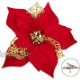 15 Pieces Poinsettia Artificial Christmas Flowers Decorations Xmas Tree Ornaments Red Glitter Gold with Clips