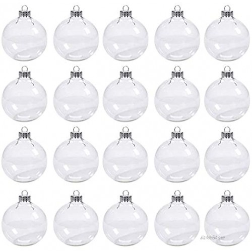 20pcs 60mm 2.4'' DIY Fillable Clear Plastic Ornament Balls,with A Silver Rope and Removable Metal Cap,Clear Christmas Ornaments Balls Perfect for Christmas Trees,Party,XMasDecor