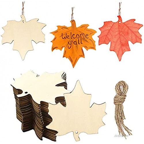 30 Pieces Wooden Maple Leaf Cutouts Maple Leaf Shaped Hanging Ornaments with Jute Twine for Fall Harvest Thanksgiving Halloween Christmas Party Decoration 3.94 x 3.94
