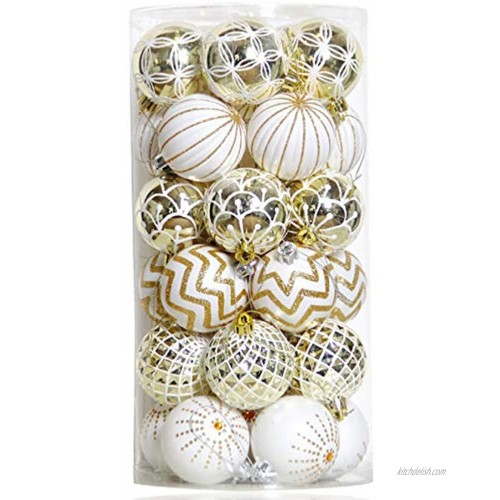 30PCS Christmas Balls Ornaments,60MM Gold&White Painted Shatterproof Festive Wedding Hanging Ornaments Christmas Tree Decoration