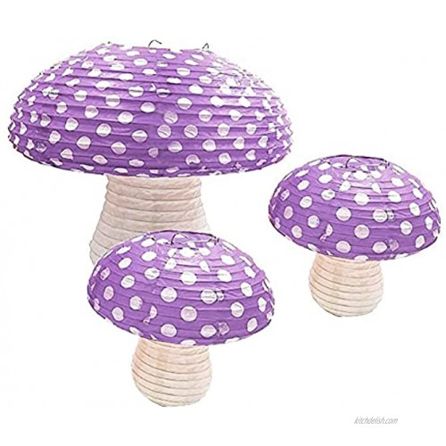 3Pcs Purple Large Mushroom Shaped Paper Lanterns for Forest Jungle Wonderland Themed Birthday Party Decor Hanging 3D Mushroom Ornament Backdrop for Fairy Baby Shower Nursery Garden Wedding Decorations