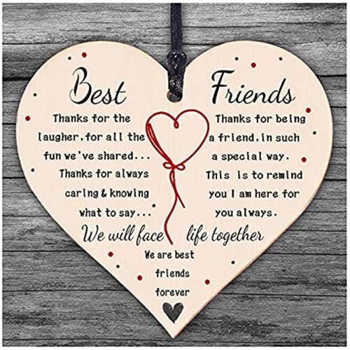 Gifts for Women Best Friend Birthday Gifts Funny Friendship Gifts Unique Inspirational Personalized Wooden Heart Small Under 10 Dollars Decorations Sign Present for Men Women Her Female BFF