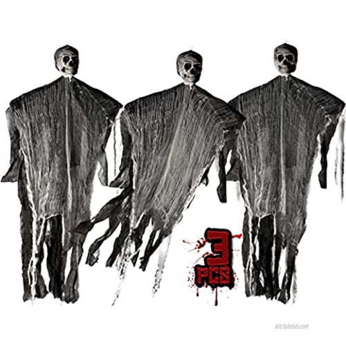 KKEATOY 3 Pack Halloween Hanging Skeleton Ghost for Scary Decorations Grim Reaper 43 Inches for House Decor Window Wall and Outdoor Indoor Yard Patio