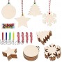 OurWarm 40pcs Wooden Christmas Ornaments Unfinished Wood Slices with Holes for Kids DIY Crafts Centerpieces Holiday Hanging Decorations 4 Styles