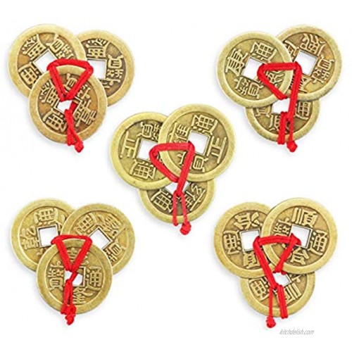 PRALB 20 Sets Chinese Fortune Coins Chinese Coins Lucky Coins Feng Shui Ching Coins Traditional Coins with Red String for Wealth and Success 5 Styles