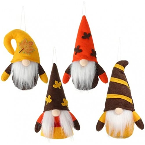 Skylety Thanksgiving Fall Gnome Autumn Gnome Hanging Ornament Harvest Swedish Elf Gnome Handmade Scandinavian Tomte Elf Ornament with Maple Leaves for Thanksgiving Halloween Fall Decor 4 Pieces