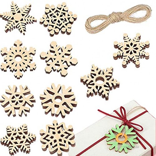 T-Antrix 50pcs DIY Wooden Snowflakes Unfinished Wood Ornaments Cutouts Christmas Wood Snowflake for Christmas Decoration Christmas Tree Hanging Embellishments and Craft DIY with Strings