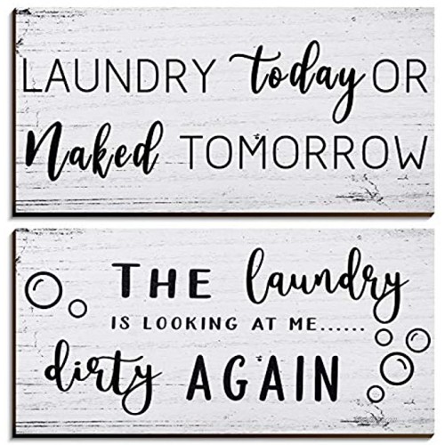 2 Pieces Laundry Room Decor Sign Rustic Farmhouse Laundry Signs Wall Decorations Funny Laundry Room Signs Laundry Room Decoration for Home Laundry Room Bathroom Wall Decor 12 x 6 Inch White