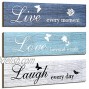 3 Pieces Rustic Wood Sign Wall Decor Live Love and Laugh Quote Sign Farmhouse Wall Mount Decoration for Home Office Wedding Kitchen and Living Room 12 x 3 x 0.2 Inch Blue Series