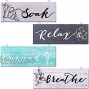 4 Pieces Farmhouse Bathroom Wall Decor Relax Soak Unwind Breathe Wood Signs Funny Rustic Bathroom Wall Art Hanging Wooden Wall Decoration Vintage Wood Plaque for Home White Black Blue and Gray