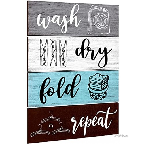 4 Pieces Laundry Room Signs Home Vintage Wooden Decoration Rustic Farmhouse Laundry Wash Dry and Fold Repeat Sign Classic Wood Wall Decoration Wall Art for Laundry Room Bathroom Rich Color
