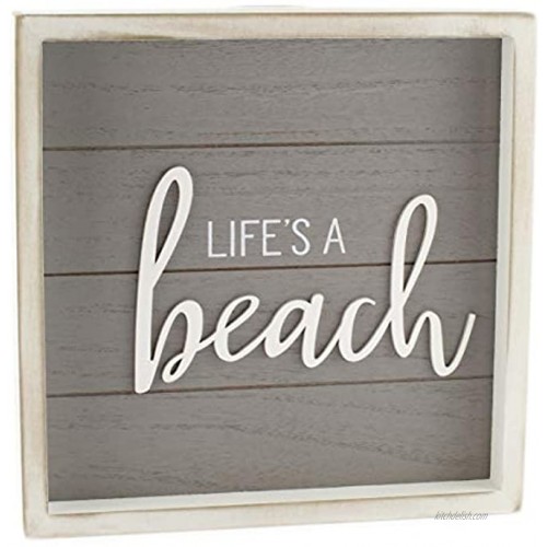 AuldHome Rustic Home Sign Life’s a Beach Gray 10 x 10 Framed Wood Plaque with Farmhouse Style Ship Lap