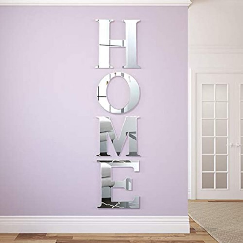 Coneedy 4 Pieces Acrylic Home Sign Letters Family Farmhouse Wall Decor Acrylic Decorative Mirror Wall Stickers for Living Room Bedroom Kitchen Home Modern Decorations 11 x 10 Inch Silver