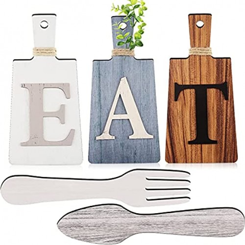 Cutting Board Eat Sign Set Hanging Art Kitchen Eat Sign Fork and Spoon Wall Decor Rustic Primitive Country Farmhouse Kitchen Decor for Kitchen and Home Decoration Gray White Brown