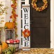 Glitzhome Welcome Sign for Front Door Porch Rustic Farmhouse Wooden Hanging Wall Sign with 4 Interchangeable Floral Wreath for Seasons Spring Summer Fall Harvest Thanksgiving Christmas 60”H White