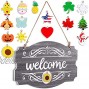 Interchangeable Seasonal Welcome Sign Front Door Decor Rustic Wood Welcome Sign Wall Hanging Porch Decoration for Fall Christmas Easter Valentines Thanksgiving 14 x 9 Inch Gray with White Letters