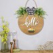 Interchangeable Seasonal Welcome Wooden Sign Rustic Hello Round Sign Front Door Decor Farmhouse 12 Inches with 12pcs Decorations for School Season Halloween Christmas Fall GiftsWooden
