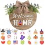 Interchangeable Welcome Home Sign Seasonal Front Porch Door Decor With 21 Changeable Seasonal Icons for Halloween  Christmas Independence Day Rustic Wood Wall Hanger for Housewarming Gift 12