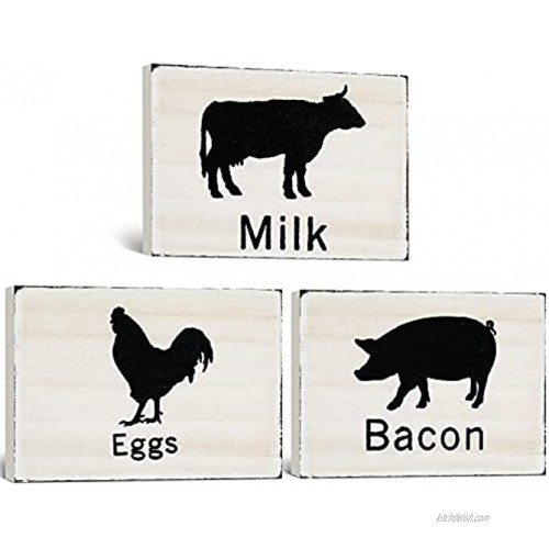 Jetec 3 Pieces Farmhouse Kitchen Signs Pig and Rooster Decor Signs Farmhouse Wooden Wall Decor Signs Country Decorations Wood Kitchen Sign Vintage Wooden Signs for Kitchen Home Decor