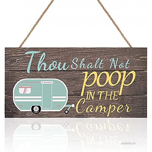 Jetec Thou Shalt Not Poop in The Camper Sign No Pooping Wood Hanging Sign Funny No Pooping Wooden Decor Sign 11.8 x 5.9 Inch Travel Trailer Wall Art Sign for Home Farmhouse Wall Indoor Fresh Color