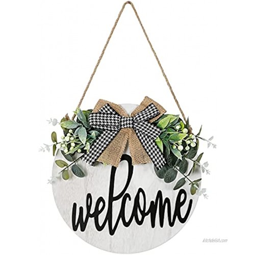 KHOYIME Welcome Sign for Front Porch Rustic Wooden Door Hanger Farmhouse Front Door Decorations for Home Restaurant White