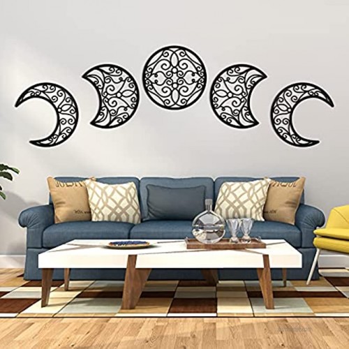 LENCORY 5 Pcs Moon Phase Spiritual Wall Hanging Decor Bohemian Nordic Wall Style Decoration for Living Room Bedroom Unique Aesthetic Home Wall Art Decoration Perfect for Moon Lovers Black