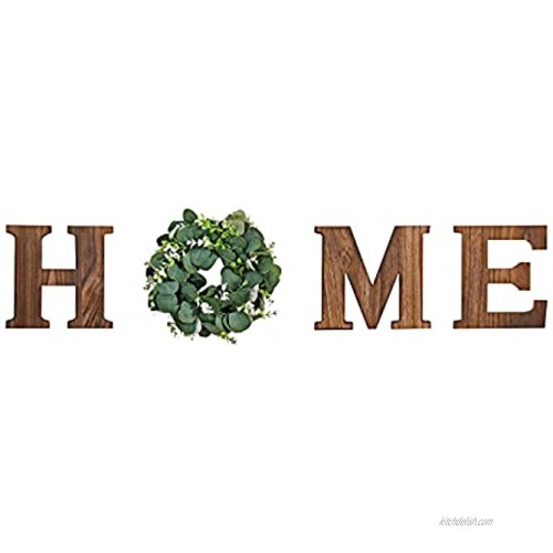 LONGNENG Wooden Home Sign Wall Hanging Decor Wood Home Letters for Wall Art with Artificial Eucalyptus Wreath Rustic Home Decor Brown