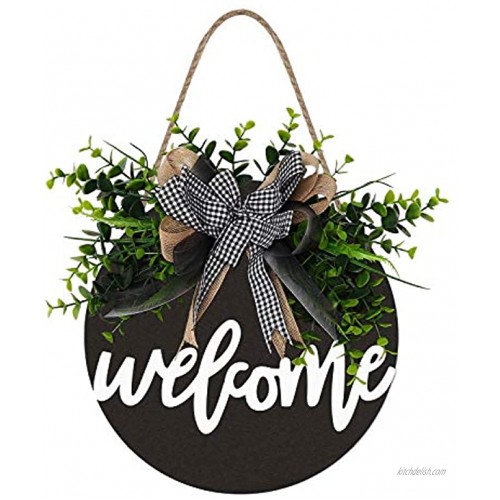 Welcome Sign Welcome Front Door Round Wood Sign Hanging Welcome Sign for Farmhouse porch Spring Welcome Sign Front Door Decoration （Blackboard welcome）