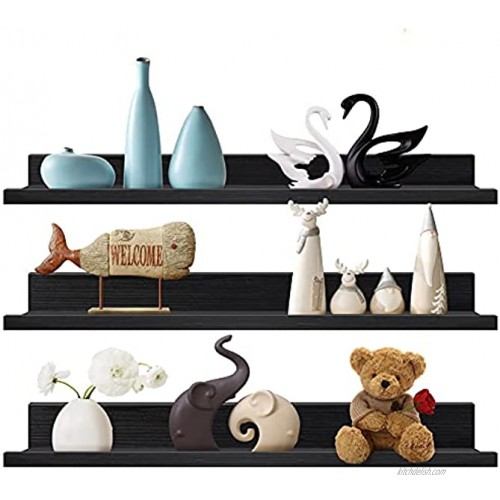 36 Inch Black Floating Wall Ledge Shelves Set of 3 Photo Picture Ledge Shelf with Lip for Office Bedroom Living Room Kitchen