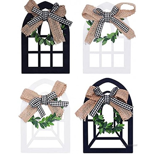 4-Piece Wooden Farmhouse Window Black and White Lattice Tiered Tray Decoration Cathedral Arched Window Wall Decor Home Kitchen Shelf Tier Photo Props Mini Rustic Window Frame Decoration Items 4 pcs
