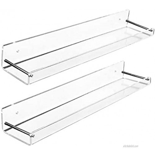 AMT 2 Pack Acrylic Floating Shelves 15 L x 3.25 W Clear Bathroom Wall Shelf Bookshelves Invisible Display for Office Bedroom Small Gap Allows Water to Escape Free Screws & Drill Bit Medium