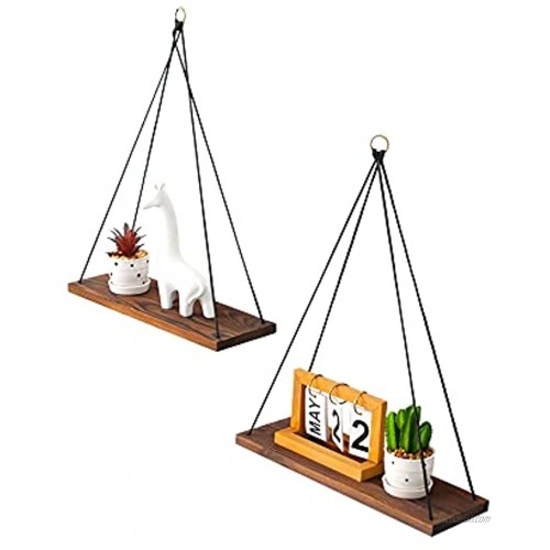 AZL1 Life Concept Accent Utility Wall Shelf Set of 2 Wood Hanging Shelves 17.5 inches Torched Brown