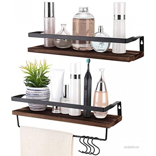 Bathroom Floating Shelves Wall Mounted,Rustic Wooden Storage Shelves for Kitchen Set of 2 Brown