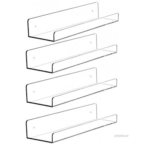 Cq acrylic 15 Invisible Acrylic Floating Wall Ledge Shelf Wall Mounted Nursery Kids Bookshelf Invisible Spice Rack Clear 5MM Thick Bathroom Storage Shelves Display Organizer 15 L,Set of 4