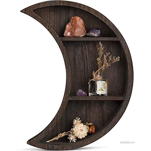 Dahey Moon Shelf Wall Mounted Moon Wall Decor Crystal Display Shelf Crescent Wooden Floating Shelves Hanging Storage for Living Room Bedroom Bathroom Kitchen Witchy Room Decor 12 L×3 D×16 H