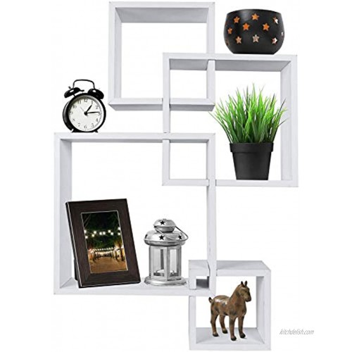 Greenco Decorative 4 Cube Intersecting Wall Mounted Floating Shelves- White Finish
