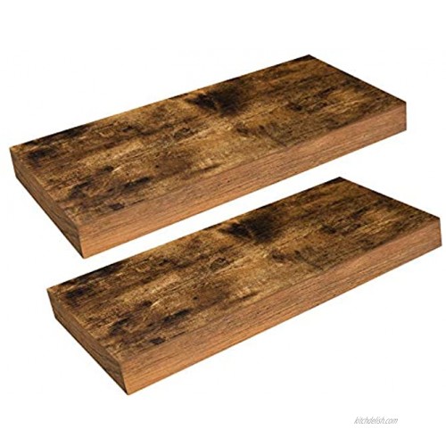 HOOBRO Floating Shelves Wall Shelf Set of 2 15.7 inch Hanging Shelf with Invisible Brackets for Bathroom Bedroom Toilet Kitchen Office Living Room Decor Rustic Brown BF40BJ01