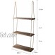 POTEY Wall Hanging Plant Shelf 3 Tier Wood Brown Floating Shelves Indoor with Rope Rustic Storage Rack Succulents Home Decor for Window Kitchen Bathroom Bedroom